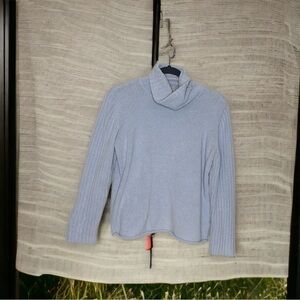 T26 J. Jill Turtle Neck Sweater Light Blue Wide Ribbed Sleeves Comfort Career